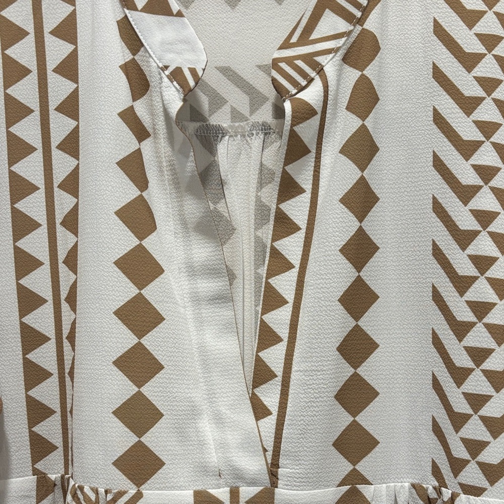 Silk & Salt White and Tan Geometric Print Dress - Picture 6 of 6